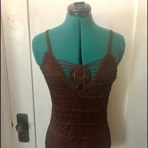 True Vintage Y2k brown crochet top w/beading